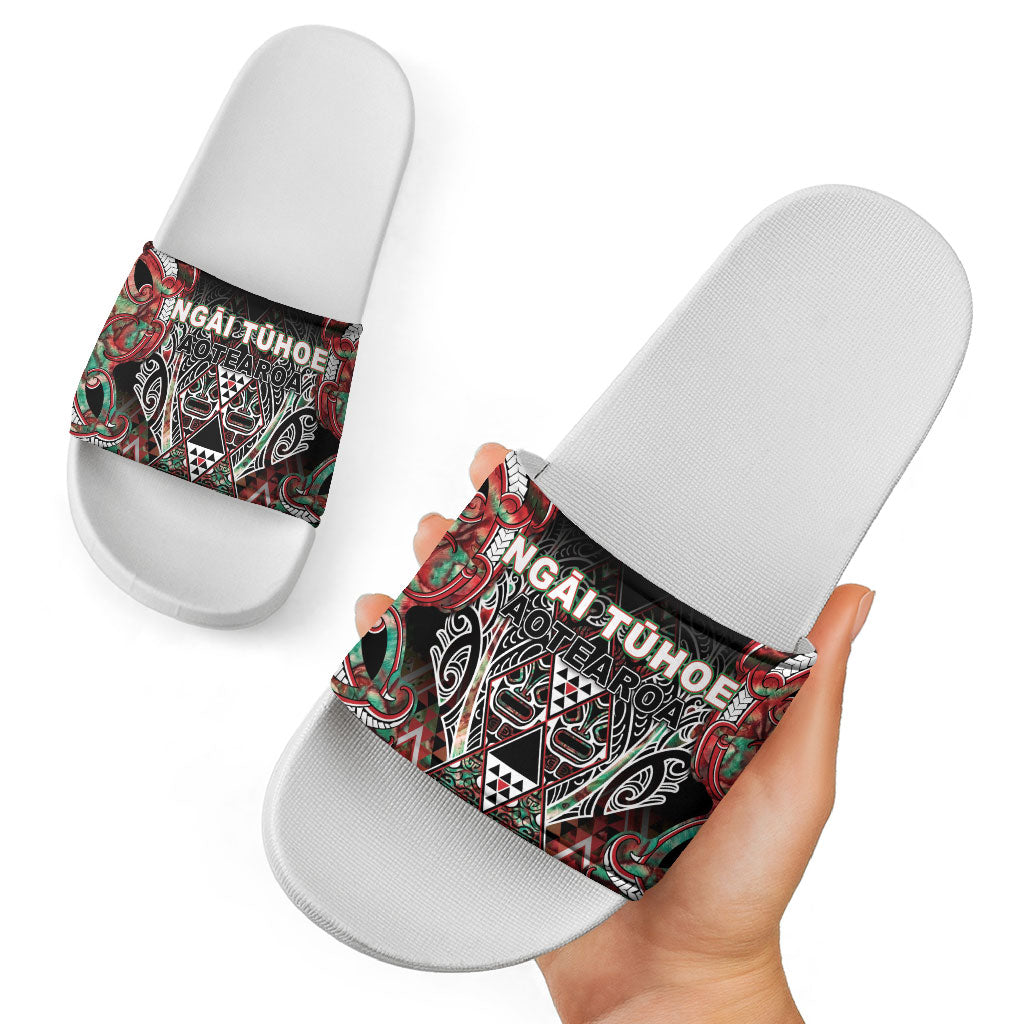 Aotearoa Ngai Tuhoe Slide Sandals Maori Tribal Red And Green Paua Shell Pattern