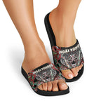 Aotearoa Ngai Tuhoe Slide Sandals Maori Tribal Red And Green Paua Shell Pattern