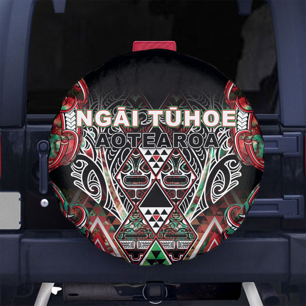 Aotearoa Ngai Tuhoe Spare Tire Cover Maori Tribal Red And Green Paua Shell Pattern