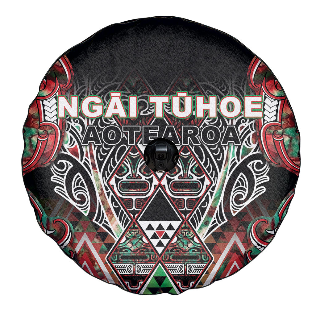Aotearoa Ngai Tuhoe Spare Tire Cover Maori Tribal Red And Green Paua Shell Pattern