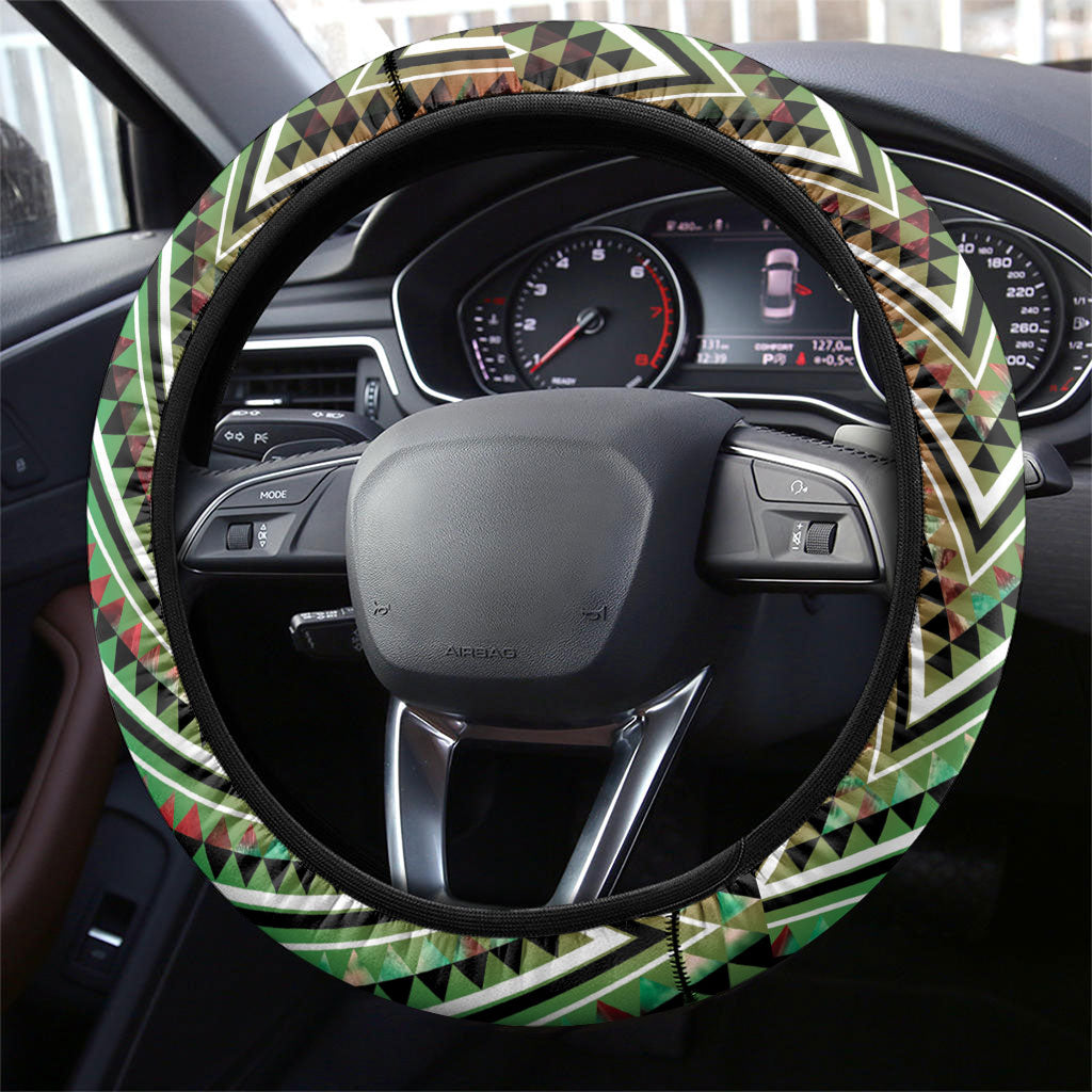 Aotearoa Ngai Tuhoe Steering Wheel Cover Maori Tribal Red And Green Paua Shell Pattern
