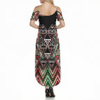 Aotearoa Ngai Tuhoe Summer Maxi Dress Maori Tribal Red And Green Paua Shell Pattern