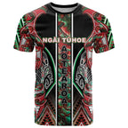 Aotearoa Ngai Tuhoe T Shirt Maori Tribal Red And Green Paua Shell Pattern