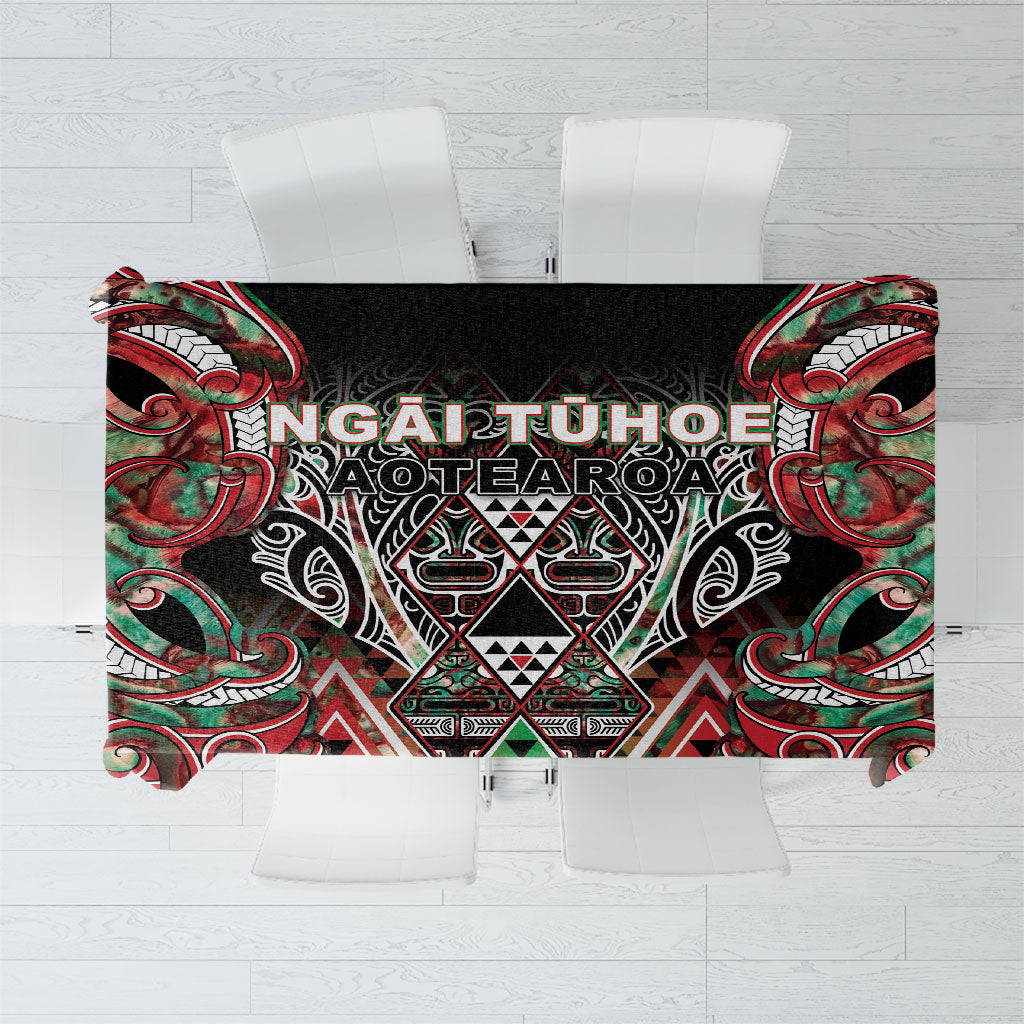Aotearoa Ngai Tuhoe Tablecloth Maori Tribal Red And Green Paua Shell Pattern