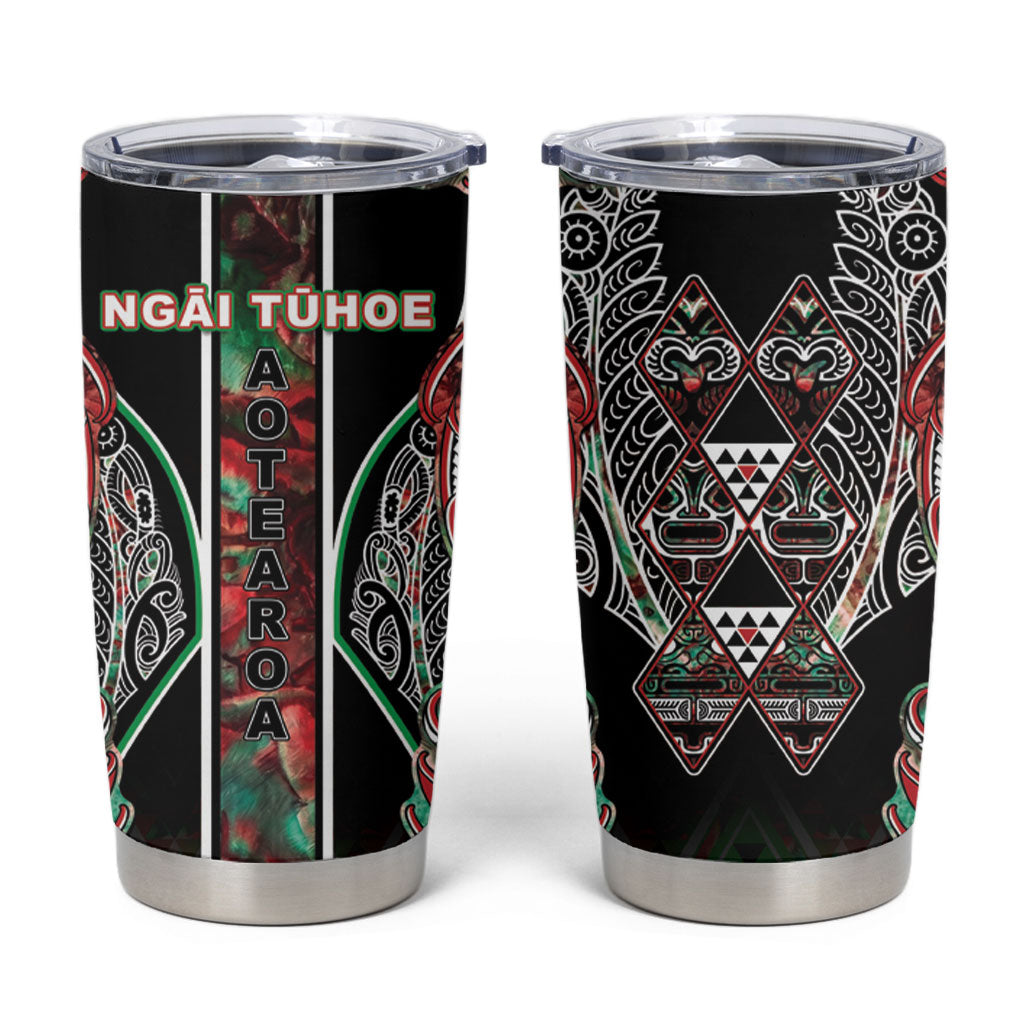 Aotearoa Ngai Tuhoe Tumbler Cup Maori Tribal Red And Green Paua Shell Pattern