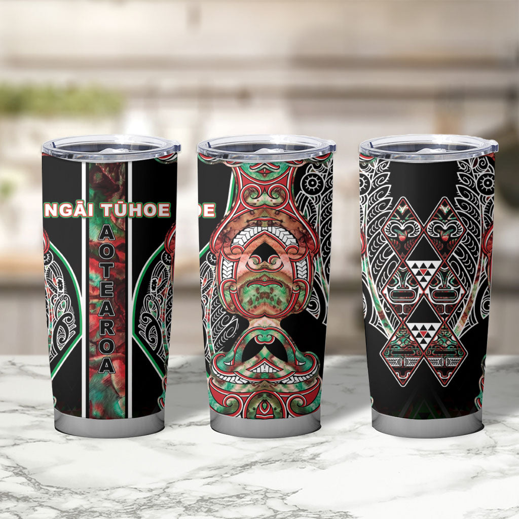 Aotearoa Ngai Tuhoe Tumbler Cup Maori Tribal Red And Green Paua Shell Pattern
