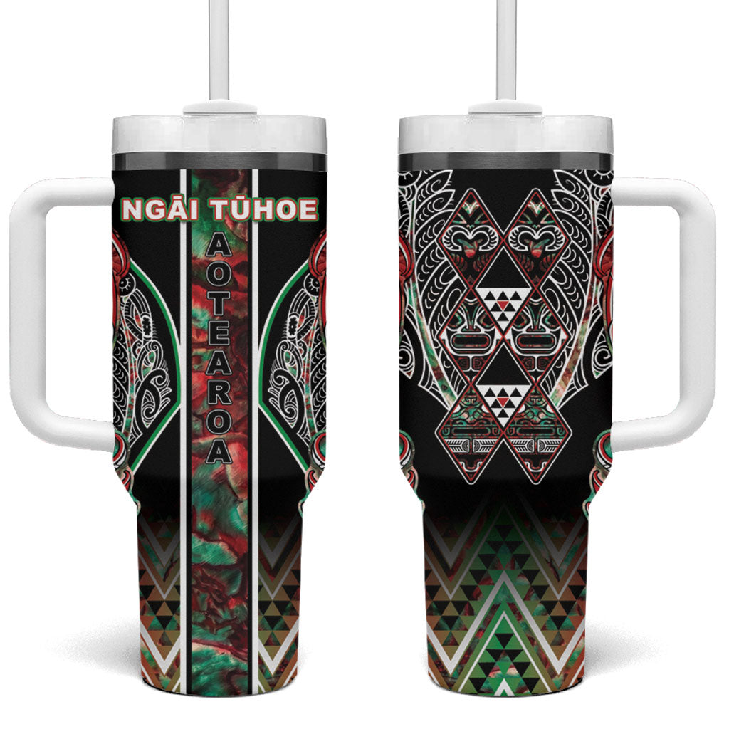 Aotearoa Ngai Tuhoe Tumbler With Handle Maori Tribal Red And Green Paua Shell Pattern