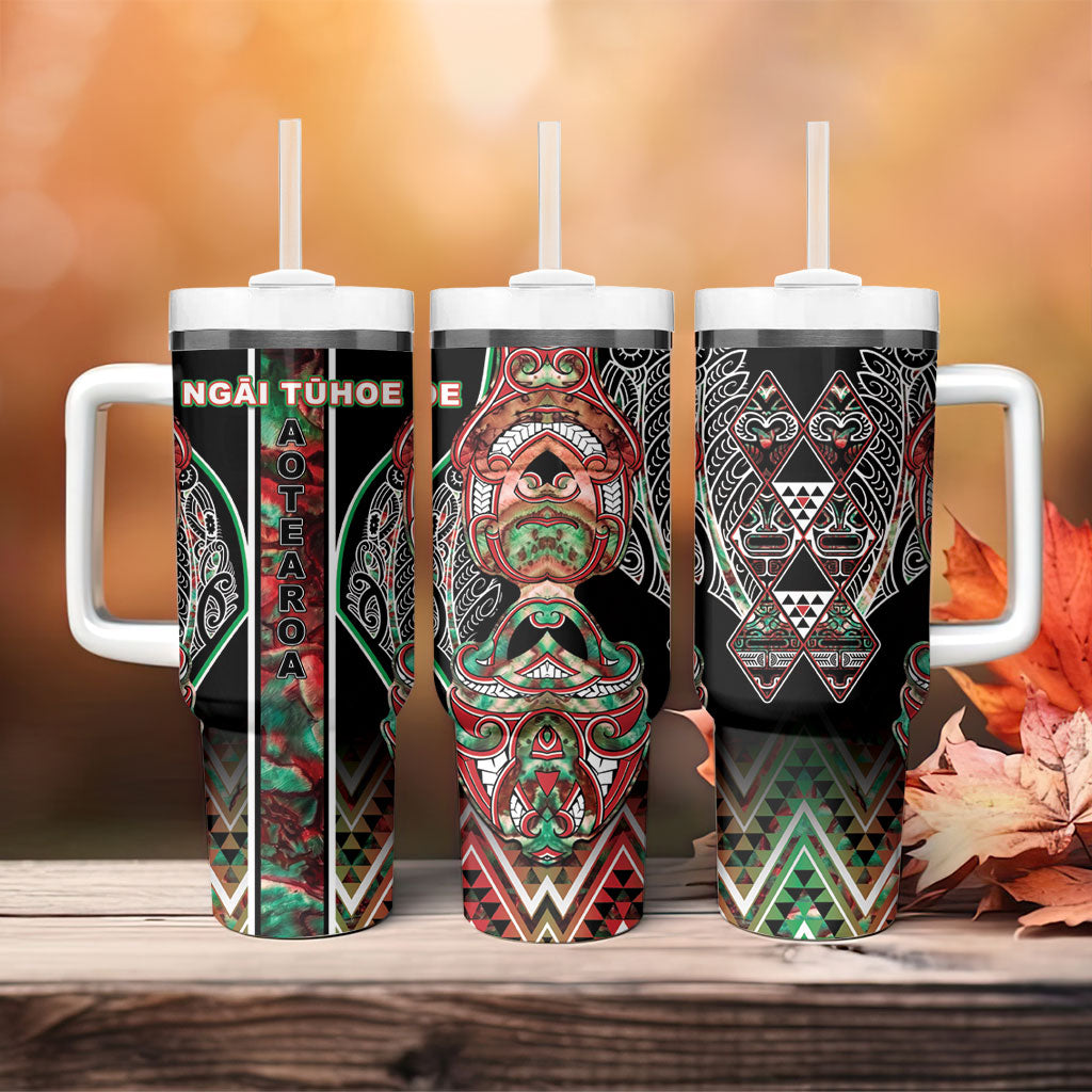 Aotearoa Ngai Tuhoe Tumbler With Handle Maori Tribal Red And Green Paua Shell Pattern