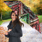 Aotearoa Ngai Tuhoe Umbrella Maori Tribal Red And Green Paua Shell Pattern