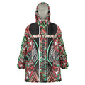 Aotearoa Ngai Tuhoe Wearable Blanket Hoodie Maori Tribal Red And Green Paua Shell Pattern