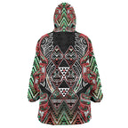 Aotearoa Ngai Tuhoe Wearable Blanket Hoodie Maori Tribal Red And Green Paua Shell Pattern