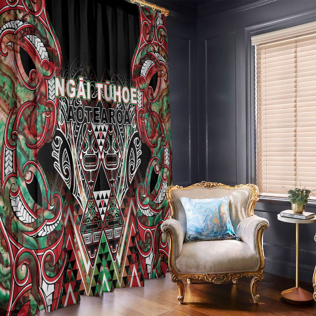 Aotearoa Ngai Tuhoe Window Curtain Maori Tribal Red And Green Paua Shell Pattern
