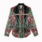 Aotearoa Ngai Tuhoe Women Casual Shirt Maori Tribal Red And Green Paua Shell Pattern
