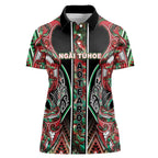 Aotearoa Ngai Tuhoe Women Polo Shirt Maori Tribal Red And Green Paua Shell Pattern