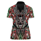 Aotearoa Ngai Tuhoe Women Polo Shirt Maori Tribal Red And Green Paua Shell Pattern