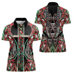 Aotearoa Ngai Tuhoe Women Polo Shirt Maori Tribal Red And Green Paua Shell Pattern