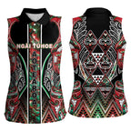Aotearoa Ngai Tuhoe Women Sleeveless Polo Shirt Maori Tribal Red And Green Paua Shell Pattern
