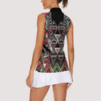 Aotearoa Ngai Tuhoe Women Sleeveless Polo Shirt Maori Tribal Red And Green Paua Shell Pattern