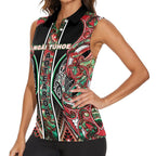 Aotearoa Ngai Tuhoe Women Sleeveless Polo Shirt Maori Tribal Red And Green Paua Shell Pattern