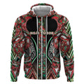 Aotearoa Ngai Tuhoe Zip Hoodie Maori Tribal Red And Green Paua Shell Pattern