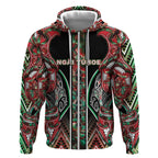 Aotearoa Ngai Tuhoe Zip Hoodie Maori Tribal Red And Green Paua Shell Pattern