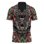 Aotearoa Ngai Tuhoe Zipper Polo Shirt Maori Tribal Red And Green Paua Shell Pattern