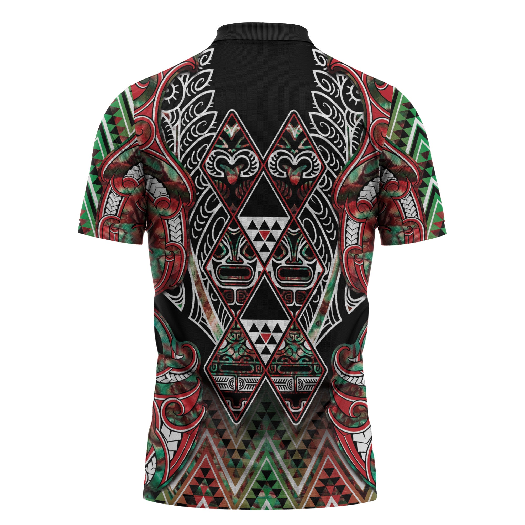 Aotearoa Ngai Tuhoe Zipper Polo Shirt Maori Tribal Red And Green Paua Shell Pattern