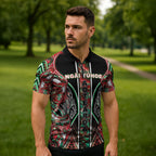 Aotearoa Ngai Tuhoe Zipper Polo Shirt Maori Tribal Red And Green Paua Shell Pattern