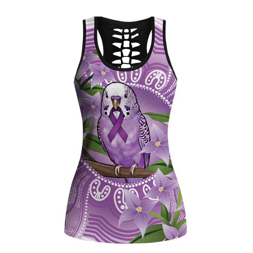 Epilepsy Awareness Budgerigar Australia Hollow Tank Top Budgie Purple Ribbon Boronia Aboriginal - Aussie Hoodie
