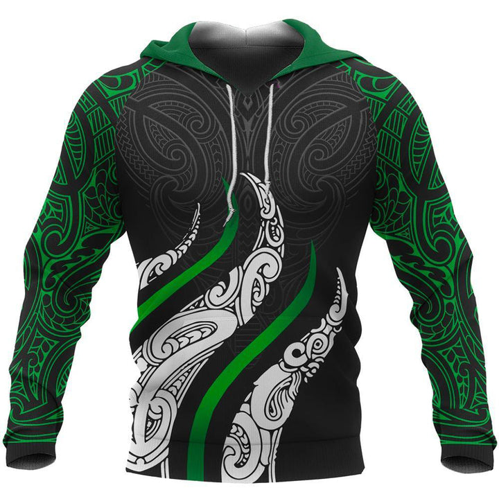 New Zealand Hoodie Green Maori Tribal Tattoo LT03