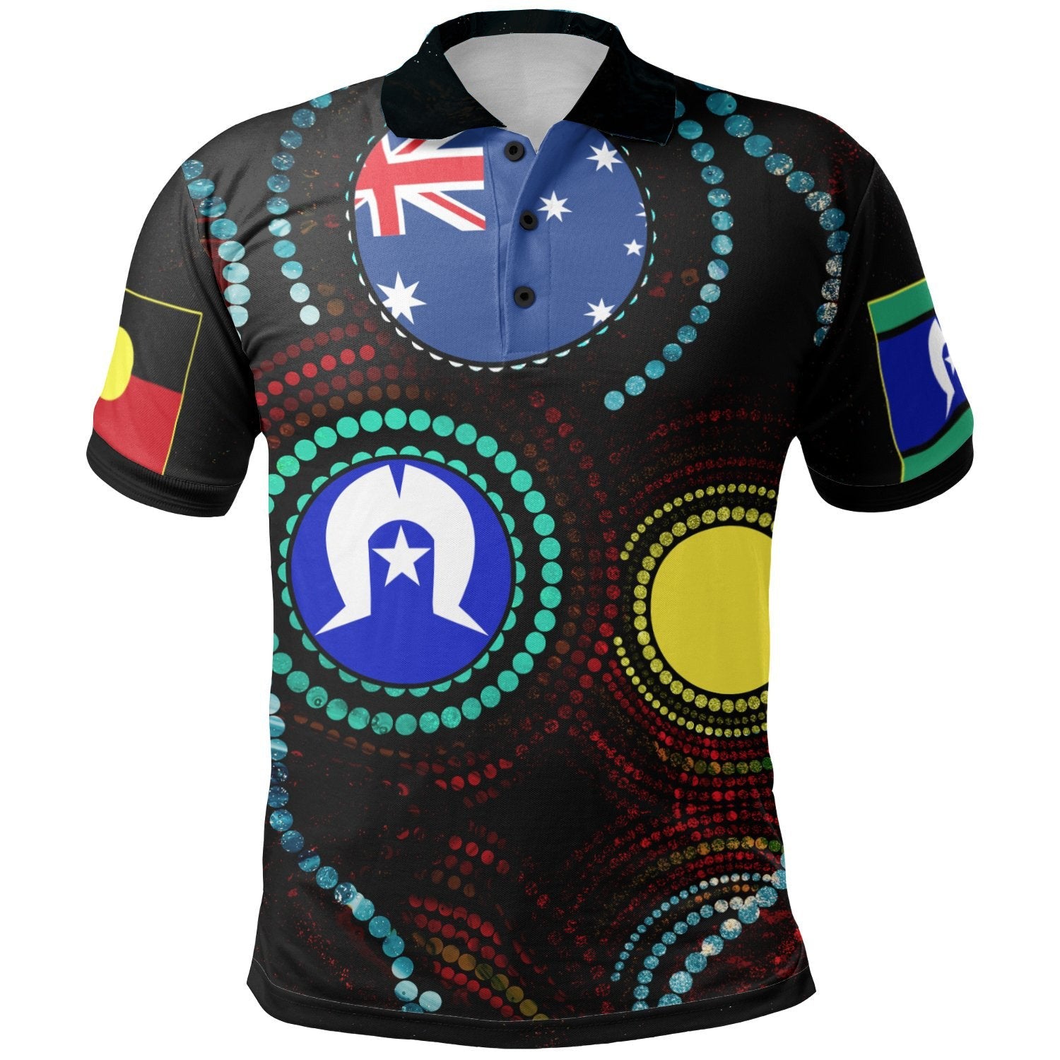 Polo Shirt, Aboriginal Dot Patterns & Flag-