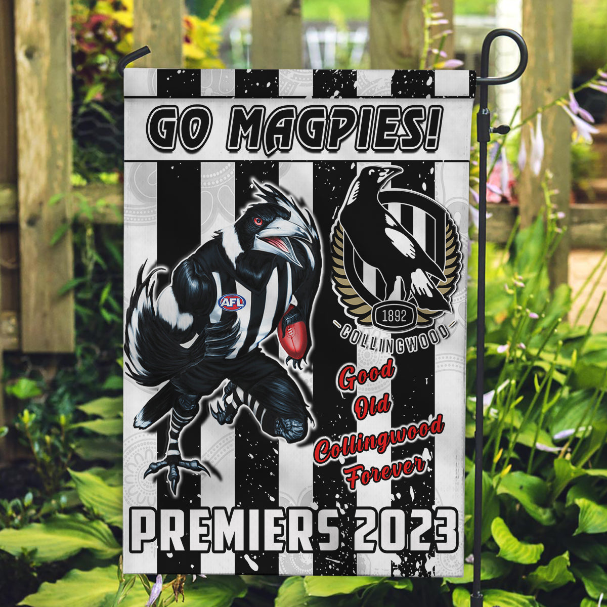 Collingwood Football Flag Premiers 2023 Aboriginal Art Go Magpies LT14