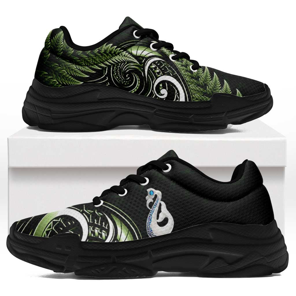 Green New Zealand Chunky Sneakers Aotearoa Silver Fern With Manaia Maori Unique