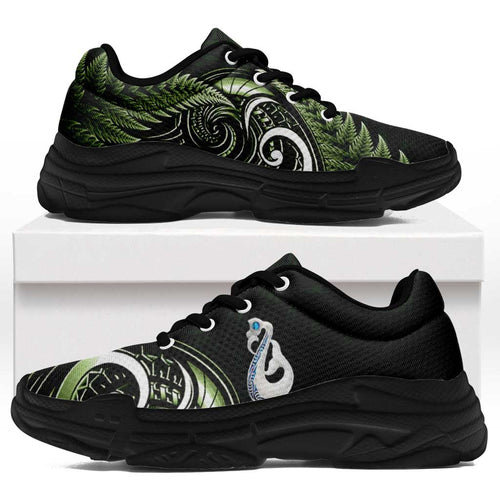 Green New Zealand Chunky Sneakers Aotearoa Silver Fern With Manaia Maori Unique