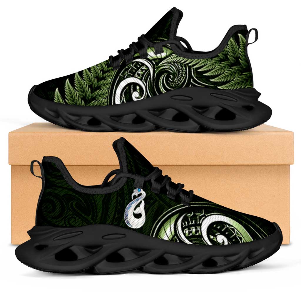 Green New Zealand Clunky Sneakers Aotearoa Silver Fern With Manaia Maori Unique