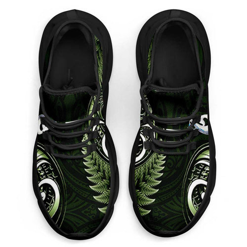Green New Zealand Clunky Sneakers Aotearoa Silver Fern With Manaia Maori Unique