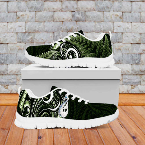 Green New Zealand Sneakers Aotearoa Silver Fern With Manaia Maori Unique