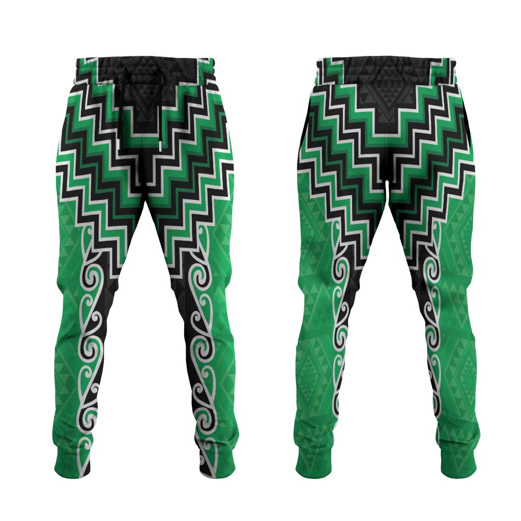 Green Niho Taniwha Mix Poutama Jogger Pants Unique Taniko Aotearoa - Aussie Hoodie