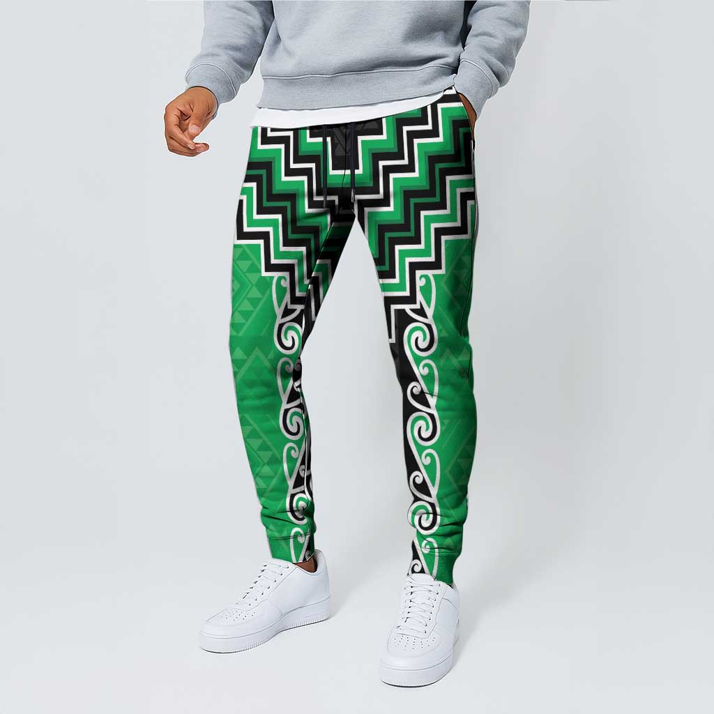 Green Niho Taniwha Mix Poutama Jogger Pants Unique Taniko Aotearoa - Aussie Hoodie
