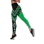 Green Niho Taniwha Mix Poutama Leggings Unique Taniko Aotearoa - Aussie Hoodie