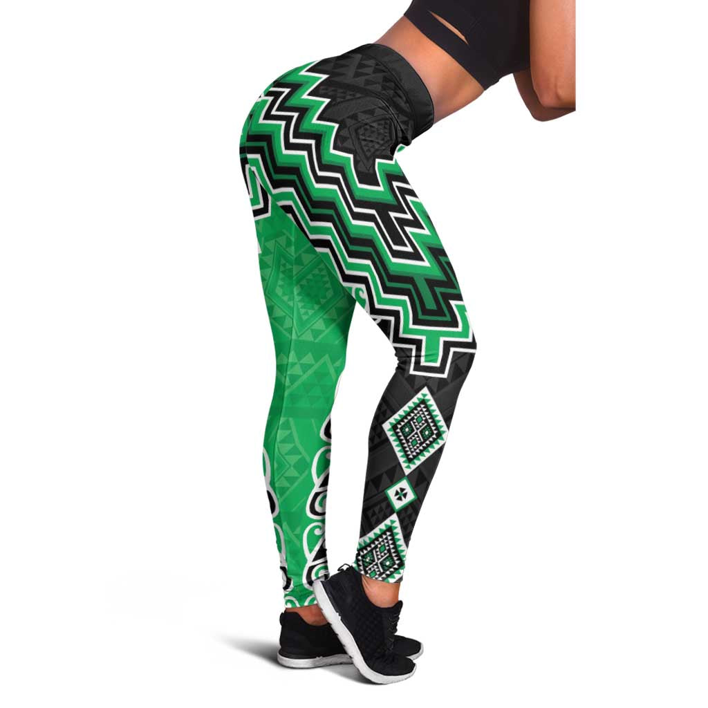 Green Niho Taniwha Mix Poutama Leggings Unique Taniko Aotearoa - Aussie Hoodie