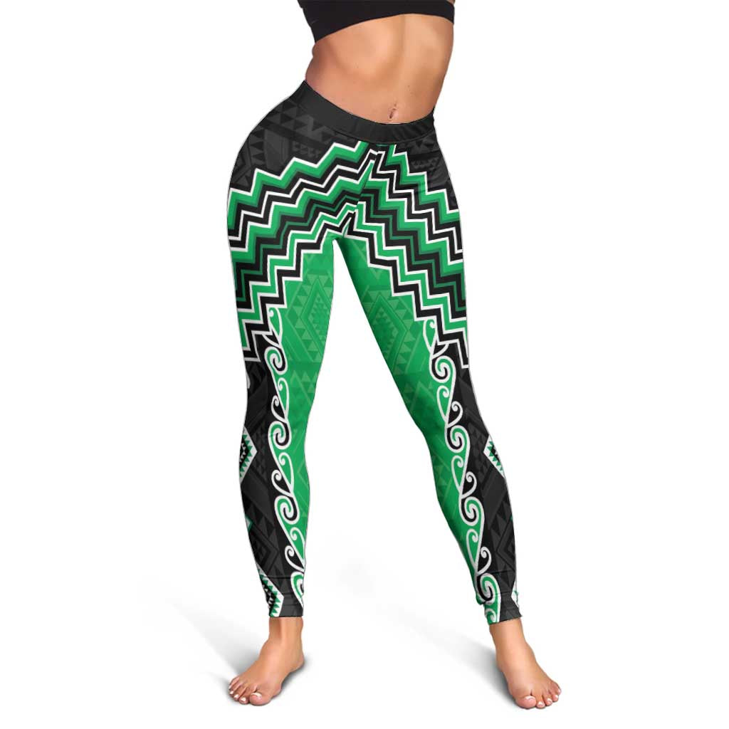 Green Niho Taniwha Mix Poutama Leggings Unique Taniko Aotearoa - Aussie Hoodie