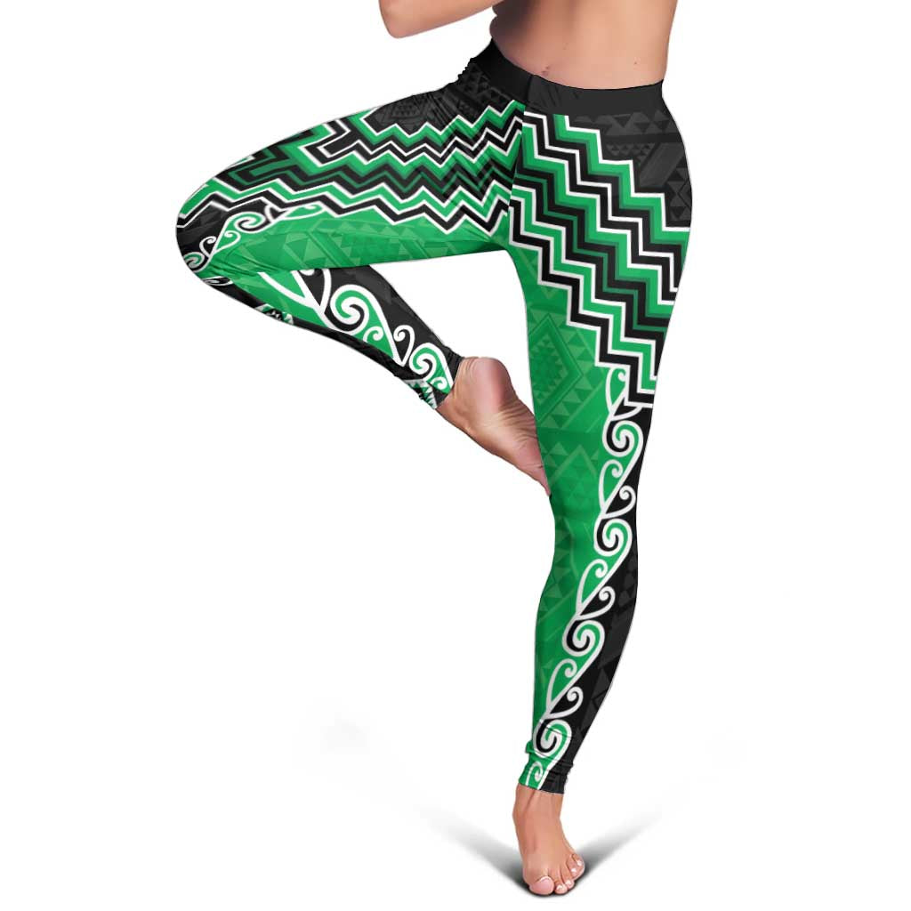 Green Niho Taniwha Mix Poutama Leggings Unique Taniko Aotearoa - Aussie Hoodie