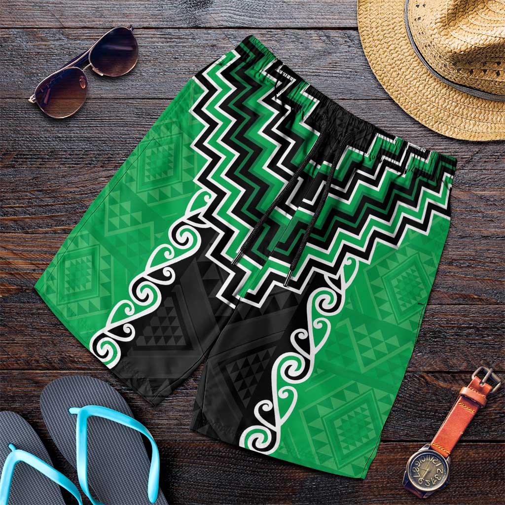 Green Niho Taniwha Mix Poutama Shorts for Men Unique Taniko Aotearoa - Aussie Hoodie
