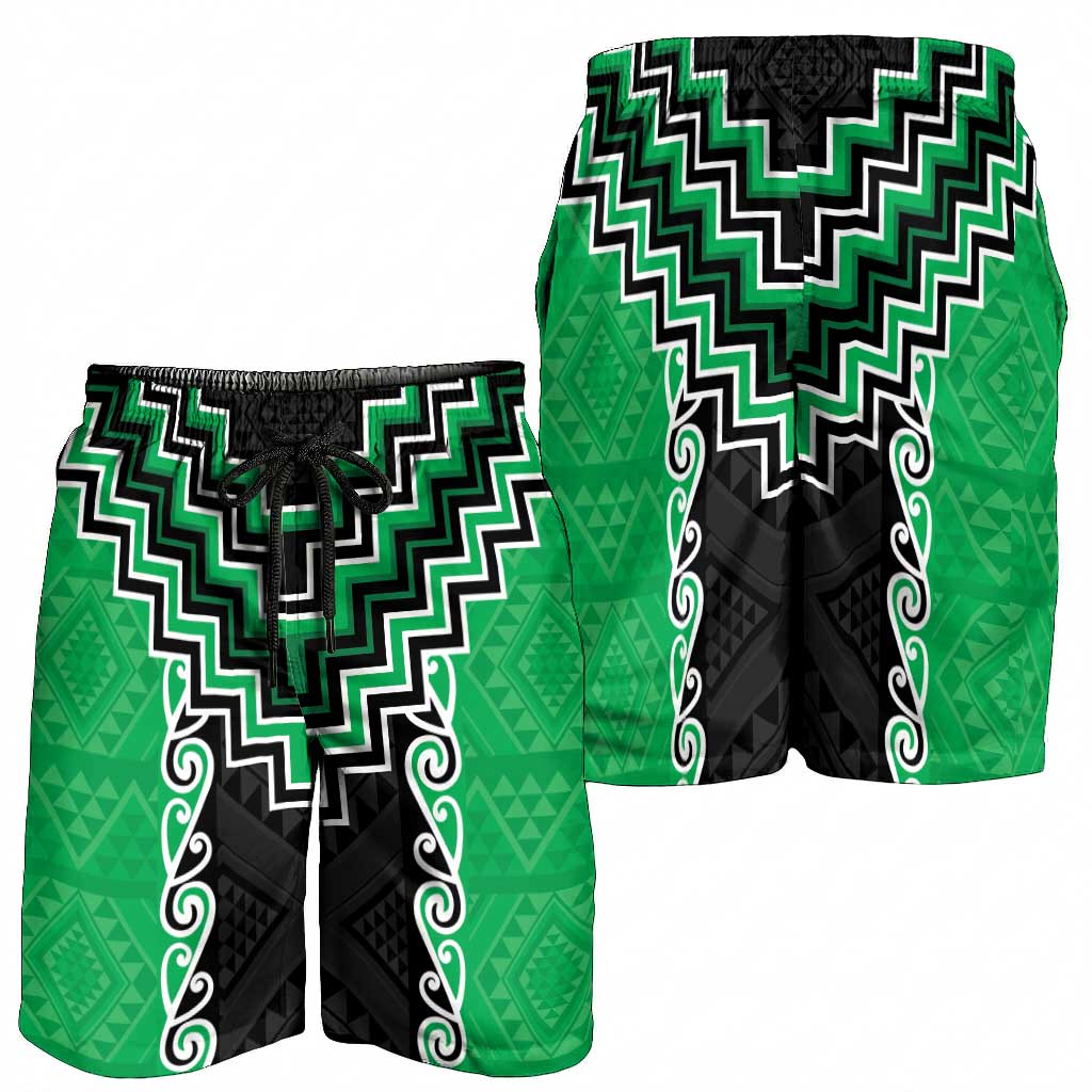 Green Niho Taniwha Mix Poutama Shorts for Men Unique Taniko Aotearoa - Aussie Hoodie