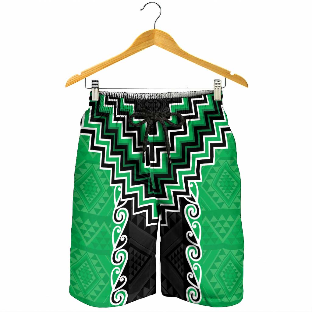 Green Niho Taniwha Mix Poutama Shorts for Men Unique Taniko Aotearoa - Aussie Hoodie