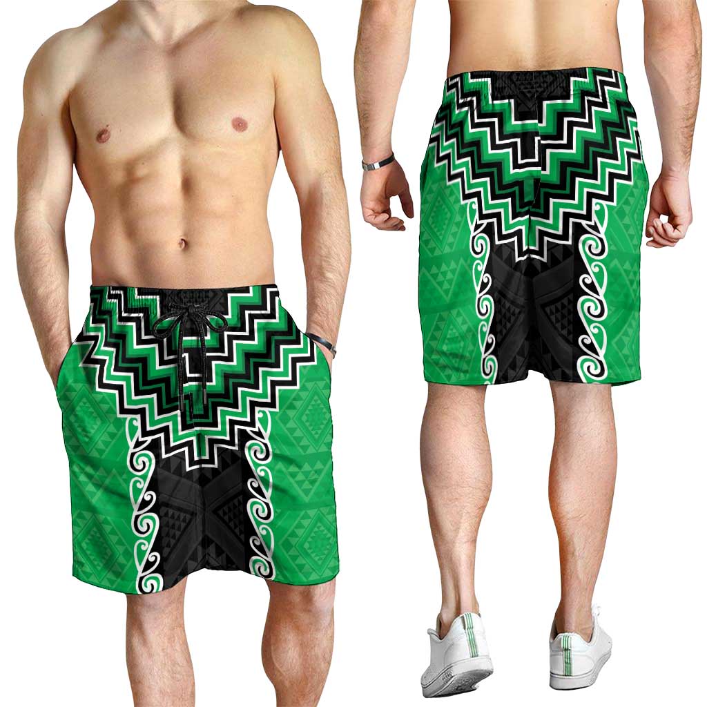 Green Niho Taniwha Mix Poutama Shorts for Men Unique Taniko Aotearoa - Aussie Hoodie