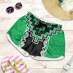 Green Niho Taniwha Mix Poutama Shorts for Women Unique Taniko Aotearoa - Aussie Hoodie