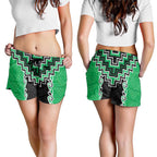 Green Niho Taniwha Mix Poutama Shorts for Women Unique Taniko Aotearoa - Aussie Hoodie