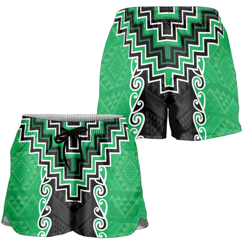 Green Niho Taniwha Mix Poutama Shorts for Women Unique Taniko Aotearoa - Aussie Hoodie